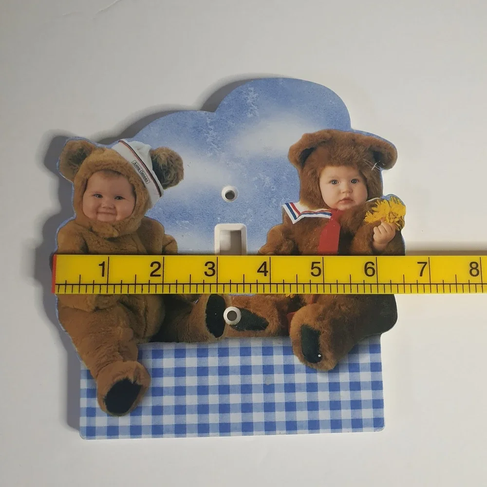 Anne Geddes Teddy Bear Baby Light Switch Cover Plate Single Toggle Blue Gingham‎
